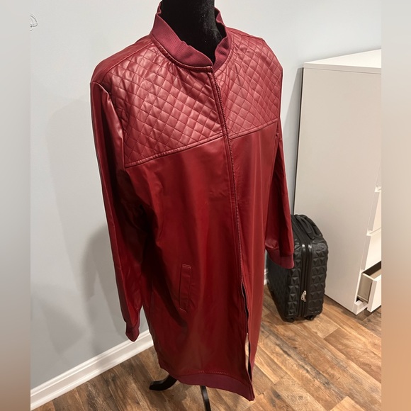Jackets & Blazers - Long red maroon faux leather modest bomber jacket! ❤️